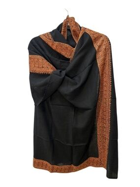 Sozni hand Embroidered Pashmina wool Stole scarf wrap 6 months to make orange